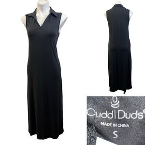 Cuddl Duds maxi dress S black sleeveless casual loungewear athletic. -9